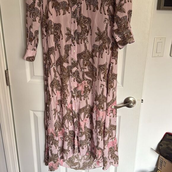 TAJ - Size Small - NWOT Pink and Brown Resort Gown - Light Pink Animal Print - Picture 3 of 6